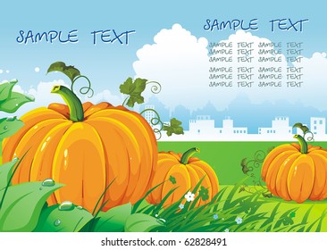 Vector Floral background with Place for your text. Abstract Classical autumn card with pumpkins.