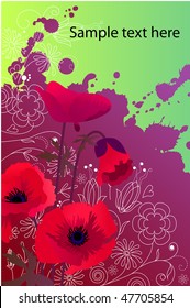 Vector floral background with poppies and free space four your text
