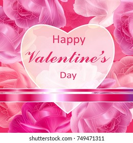 Vector floral background. Realistic illustration of a rose. Design for Valentines  day invitations, greeting cards, decoration of cosmetic, perfume products. Pink and white.
