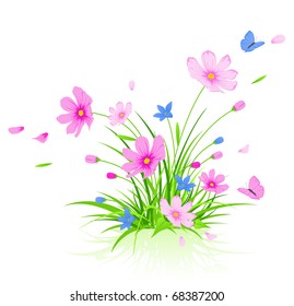 Vector Floral Background Red Cosmos Flowers Stock Vector (Royalty Free ...