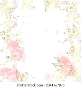Vector floral background, romantic postcard, invitation card, congratulation. Delicate apple flowers drawn by line