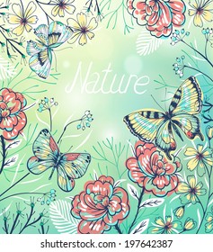 vector floral background with roses and butterflies. eps10