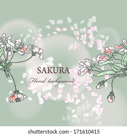 vector floral background with sakura or cherry-tree flowers