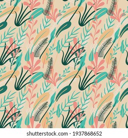 Vector Floral Background, Seamless Pattern, Spring Flowers, Minimal Illustration, Abstract Background Template.