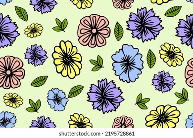 Vektorfloraler Hintergrund mit Frühlingsblumen - nahtloses Muster
