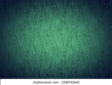 Vector floral background of stylized leaves pattern in Royal, Damascus style. Floral, organic vintage with gradient in green colors