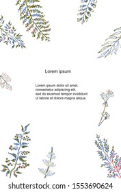 Vector floral background template. Hand draw frame. Can be used for invitation, greeting card, poster, banner