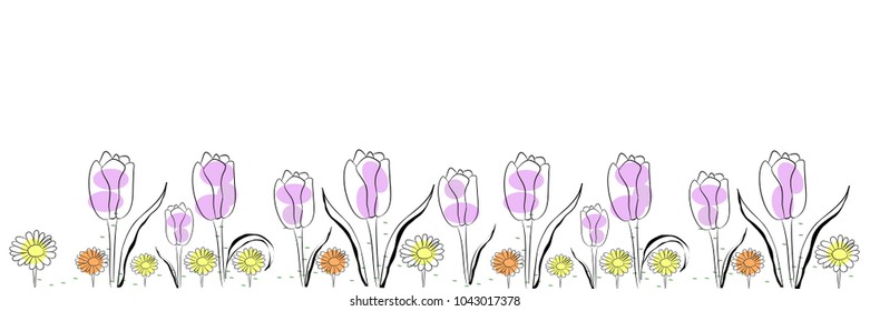 Vector floral background with tulips and daisies