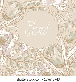 vector floral  background with tulips and roses
