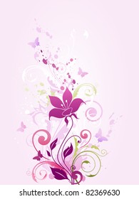 vector floral background with violet flowers and ornament