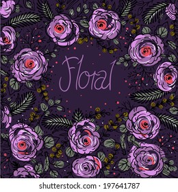 vector floral background with violet roses