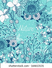vector floral background with wild plants and flowers