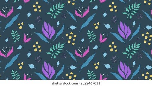 Vector floral backround. Abstract flowers and leaves pattern. Seamless hand drawn ornament made on tablet

The images are created without the use of any artificial intelligence software at any stage