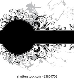 vector floral banner in black and white colors