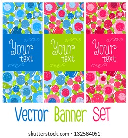 Vector floral banner set. Background with flowers with place for your text or logo. Invitation to party.