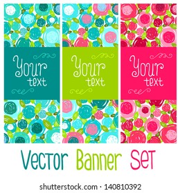 Vector floral banner set. Background with flowers with place for your text. Invitation to party.