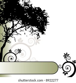 Vector floral banner with a tree