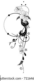 vector floral banners with flowers of hibiscus in black and white colors