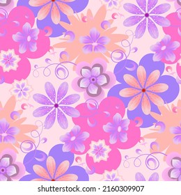 Vector floral lindo patrón sobre gradiente de melocotón, flores pastel multicolores dibujadas a mano para el diseño de tela, papel, almohada, mantel