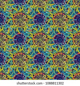 Vector floral beige, blue and orange texture pattern. Seamless pattern can be used for wallpaper, pattern fills, printing, surface textures, fabric or textile.