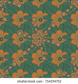 Vector floral beige, green and brown pattern. Seamless cute mille-fleurs texture for fabric, wrapping, printing, textile.