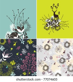 Vector Floral with bird set (Seamless Pattern)