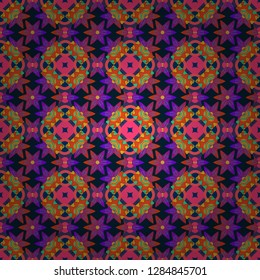 Vector floral black, violet and orange pattern. Seamless cute mille-fleurs texture for fabric, wrapping, printing, textile.