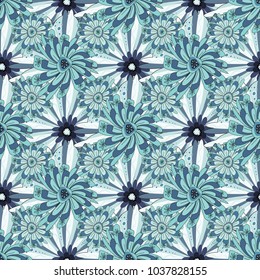 Vector floral blue, gray and black texture pattern. Seamless pattern can be used for wallpaper, pattern fills, printing, surface textures, fabric or textile.