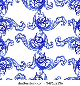 Vector floral blue Indian cucumber texture pattern.Seamless pattern can be used for wallpaper,pattern fills,web page background,surface textures
