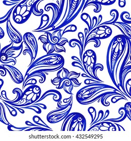 Vector floral blue Indian cucumber texture pattern.Seamless pattern can be used for wallpaper,pattern fills,web page background,surface textures