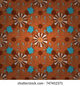 Vector floral blue, orange and brown texture pattern. Seamless pattern can be used for wallpaper, pattern fills, printing, surface textures, fabric or textile.