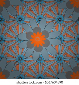 Vector floral blue, orange and gray texture pattern. Seamless pattern can be used for wallpaper, pattern fills, printing, surface textures, fabric or textile.