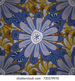 Vector floral blue, violet and neutral texture pattern. Seamless pattern can be used for wallpaper, pattern fills, printing, surface textures, fabric or textile.