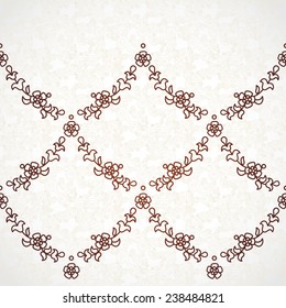 Vector floral border in Eastern style. Ornate element for design and place for text. Ornamental vintage pattern for wedding invitations, greeting cards. Traditional contrast decor on light background.