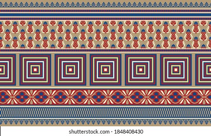 Vector floral border with geometrical shapes