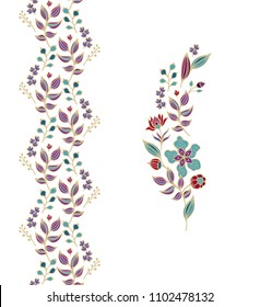 Vector floral border ornament and floral branch on white background