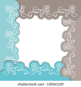 Vector floral border. Roses frame. Blank template.