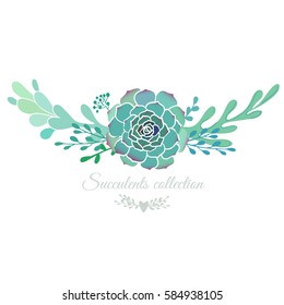 Vector floral border with succulents isolated on white, spring wedding template. 