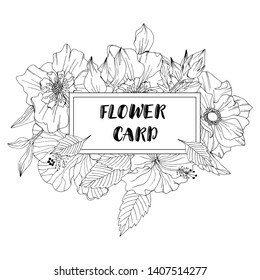 Vector floral border template for invitation card design. Flowers and leaves gathered together to create eye-catching card design. - Vector