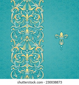 Vector floral border in Victorian style. Ornate element for design, place for text. Ornamental vintage pattern for wedding invitations and greeting cards. Traditional colorful decor.