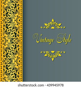 Vector floral border in Victorian style. Ornate element for design, place for text. Ornamental vintage pattern for wedding invitations and greeting cards. Traditional golden decor on light background.