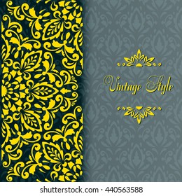 Vector floral border in Victorian style. Ornate element for design, place for text. Ornamental vintage pattern for wedding invitations and greeting cards. Traditional golden decor on light background.