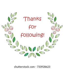 vector floral border wreath frame for social network thanks for following small pink roses with green leaves
