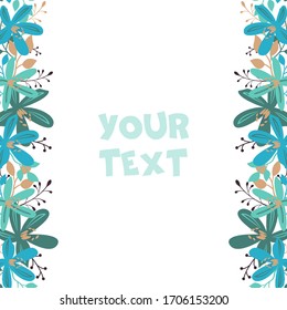 Blumengrenzen der Vektorillustration; bunter Rahmen mit blauen Blumen für Grußkarten, Hochzeitskarten, Einladungen, Plakate, Banner, Webdesign.