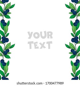 Blumengrenzen der Vektorillustration; vertikale Bluebeergrenzen für Grußkarten, Einladungen, Hochzeitskarten, Poster, Banner, Webdesign.
