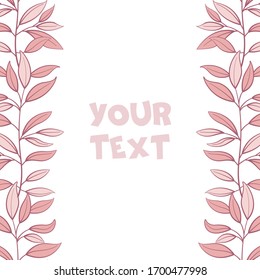 Vector floral borders; vertical borders with pink leaves for greeting cards, invitations, wedding cards, posters, banners, web design.