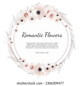 Vector floral botanical card design with leaves with geometrical frame.