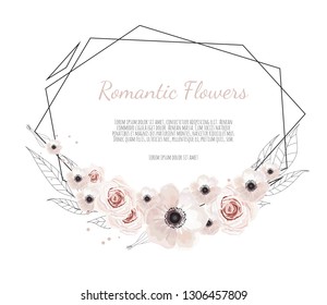 Vector floral botanical card design with geometrical frame.