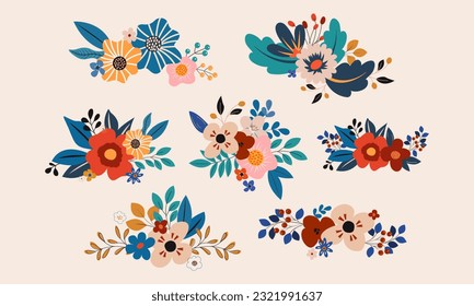 Vector floral bouquet collection set, colorful illustrations for wedding invitations, greetings, wallpapers, fashion, background.
