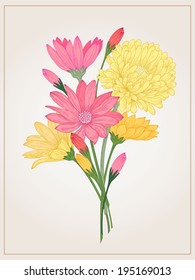 Vector floral bouquet with daisy, aster and in vintage style. 